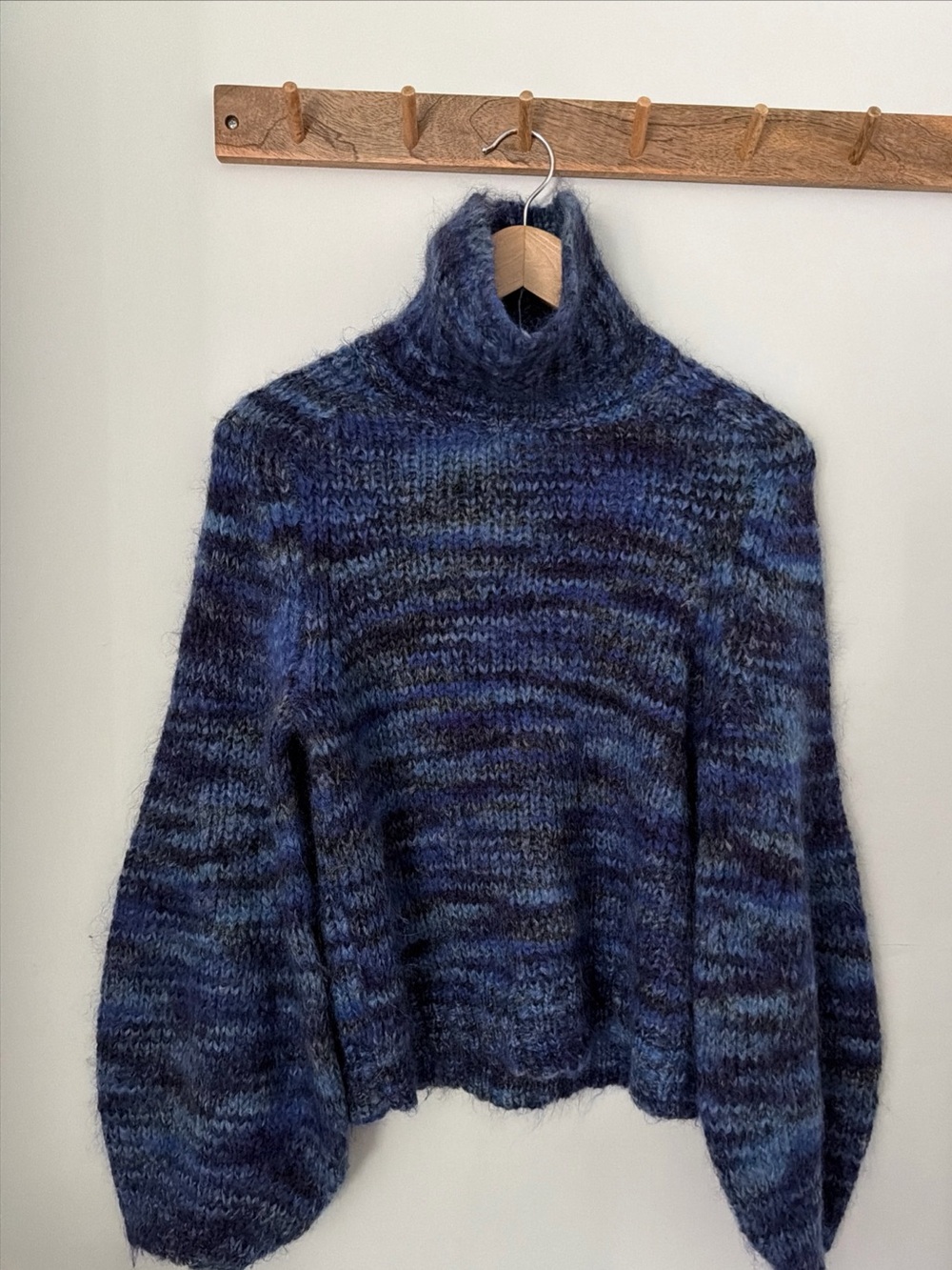 Dries Van Noten Mohair Wool Chunky Sweater Blue Space Dye Yarn Volume Sleeve Sm